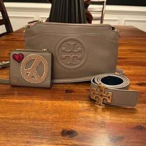 Tory Burch Gray Shoulder Bag with Matching Wallet and Belt